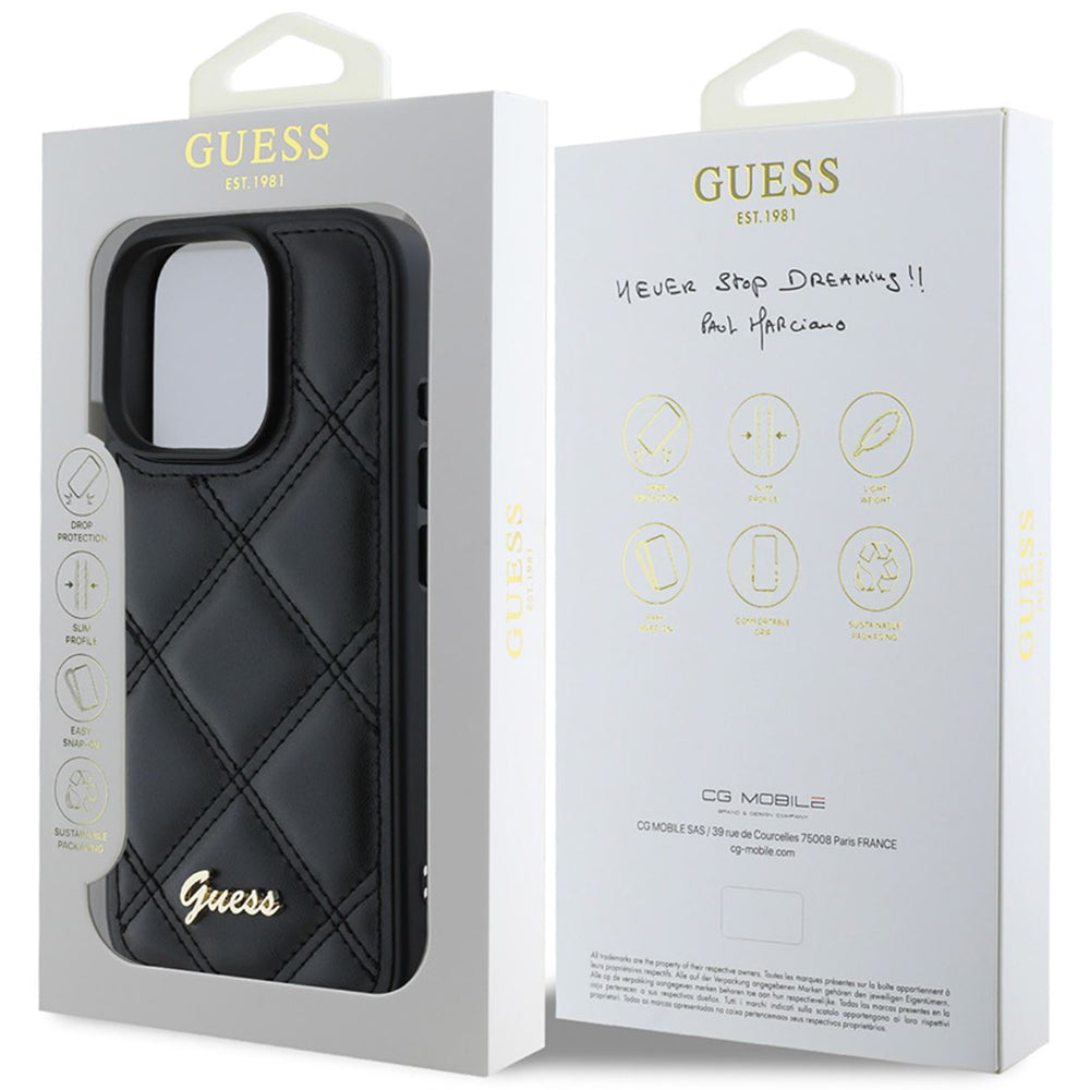 Guess - Quilted Metal Logo (GUHCP16LPSQSQSK) - iPhone 16 Pro - Black