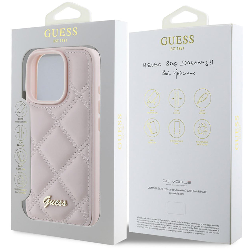 Guess - Quilted Metal Logo (GUHCP16LPSQSQSP) - iPhone 16 Pro - Pink
