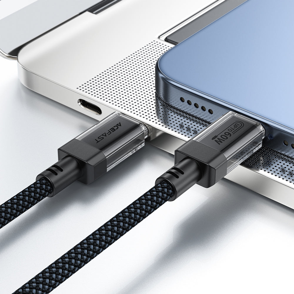 Acefast - Data Cable (C12-03) - Type-C to Type-C, 60W, High-Speed Charging, 1.2m - Black
