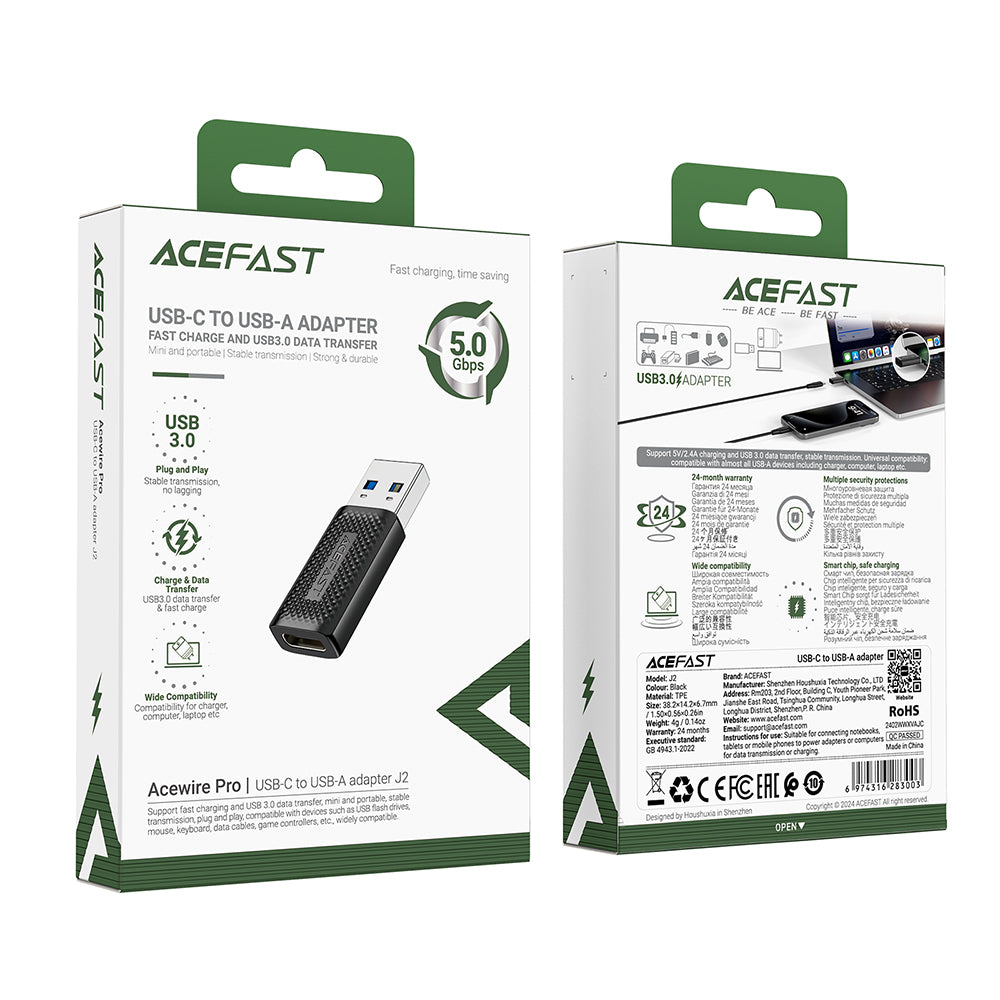 Acefast - Adapter (J2) - Type-C to USB 3.0, Fast Charging, Data Transmission, 5Gbps - Black