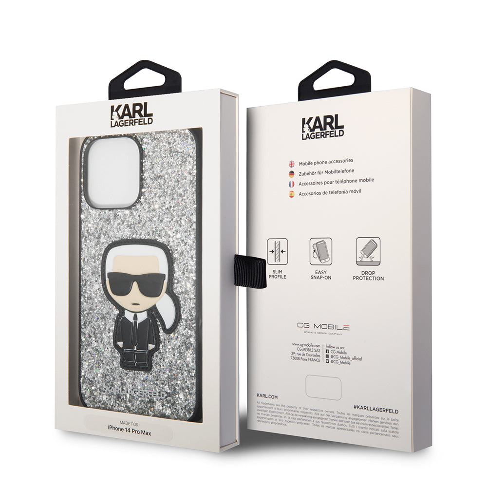 Karl Lagerfeld - Hardcase Glitter (KLHCP14XGFKPG) - iPhone 14 Pro Max - Silver Flakes Ikonik