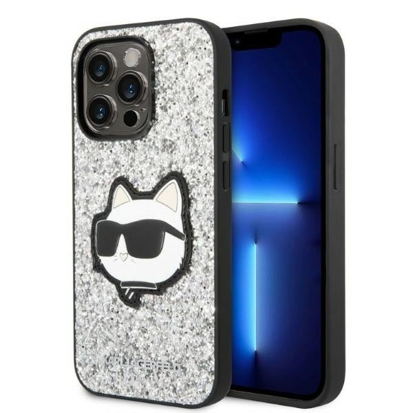 Karl Lagerfeld - Hardcase Glitter (KLHCP14XG2CPS) - iPhone 14 Pro Max - Silver Choupette Patch