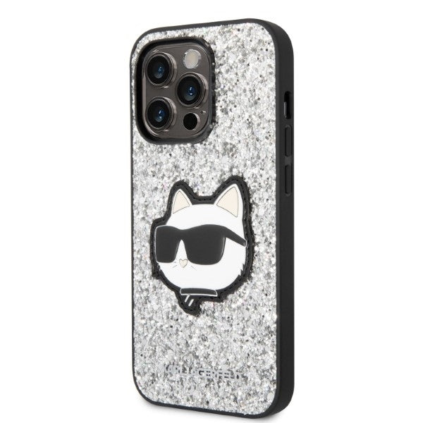 Karl Lagerfeld - Hardcase Glitter (KLHCP14XG2CPS) - iPhone 14 Pro Max - Silver Choupette Patch