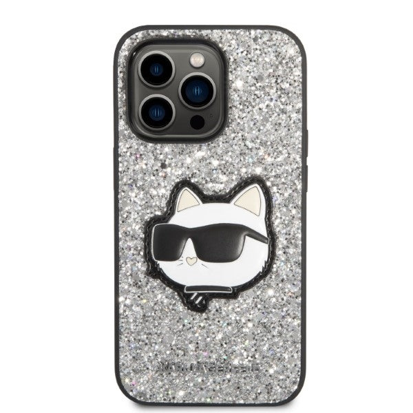 Karl Lagerfeld - Hardcase Glitter (KLHCP14XG2CPS) - iPhone 14 Pro Max - Silver Choupette Patch