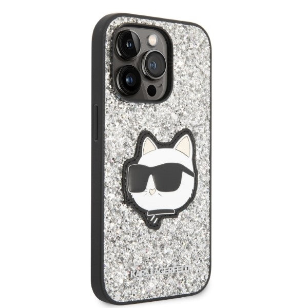 Karl Lagerfeld - Hardcase Glitter (KLHCP14XG2CPS) - iPhone 14 Pro Max - Silver Choupette Patch