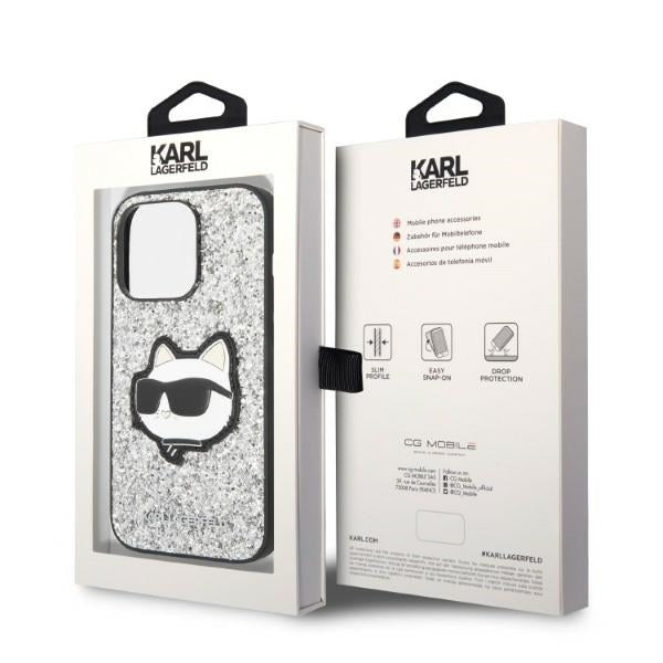 Karl Lagerfeld - Hardcase Glitter (KLHCP14XG2CPS) - iPhone 14 Pro Max - Silver Choupette Patch