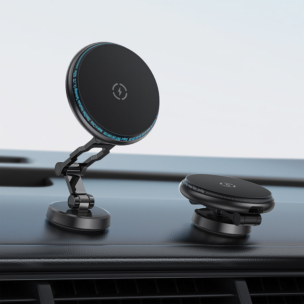 Acefast - Car Holder with Wireless Charging (D30) - for iPhone, Magnetic Grip, 360°, LED Light, for Dashboard, 15W - Bla