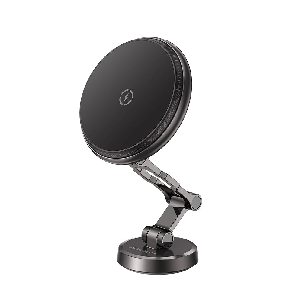 Acefast - Car Holder with Wireless Charging (D30) - for iPhone, Magnetic Grip, 360°, LED Light, for Dashboard, 15W - Bla