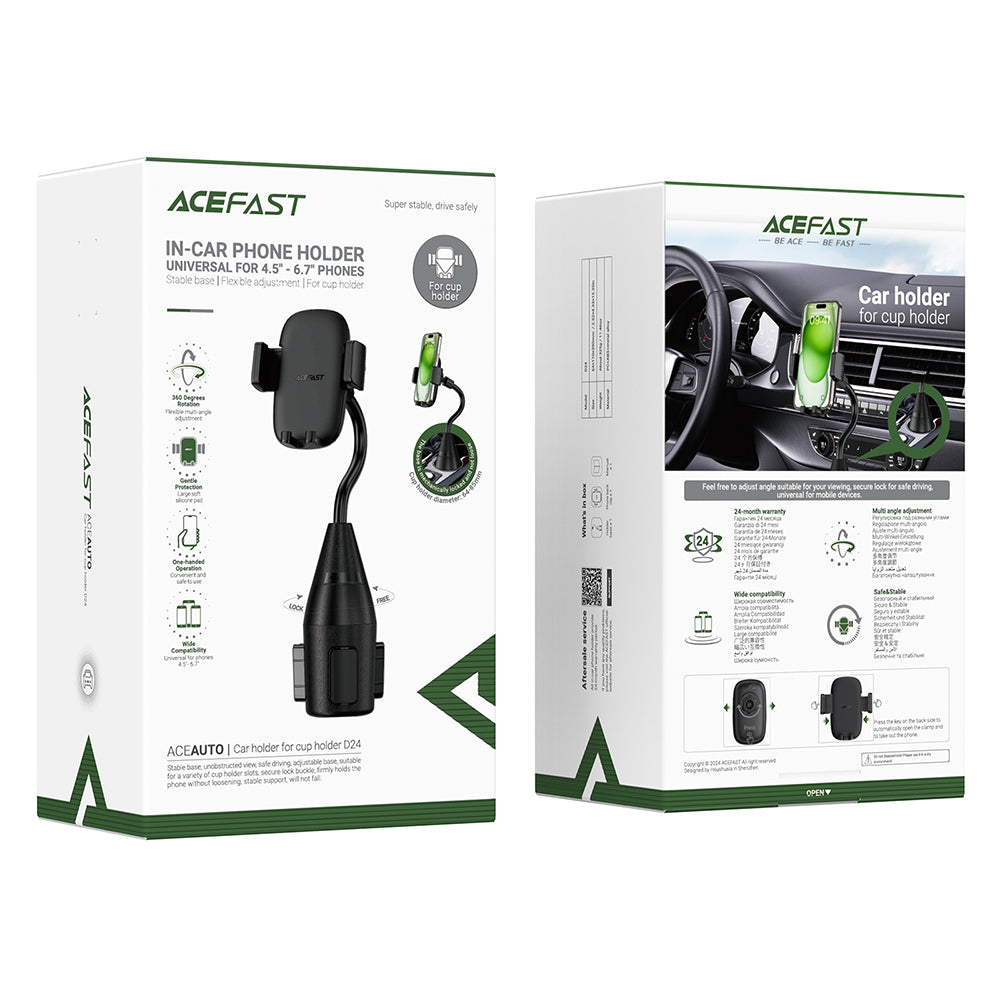 Acefast - Car Holder (D24) - for Cup Holder, 360° Rotation, Multi-angle Adjustment, Safety Lock, for Phone 4.5-6.7" - Bl