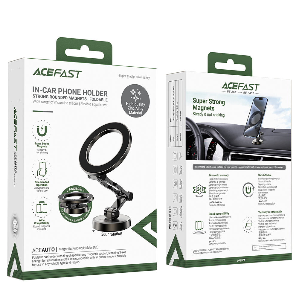 Acefast - Car Holder (D20) - Magnetic Ring, 360° Rotation, for Dashboard, Universal, Adjustable - Metal Gray