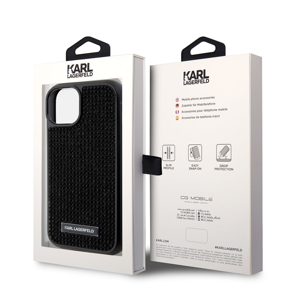 Karl Lagerfeld - Hardcase Rhinestone (KLHCP15SHDSPLK) - iPhone 15 - Logo Metal Plate