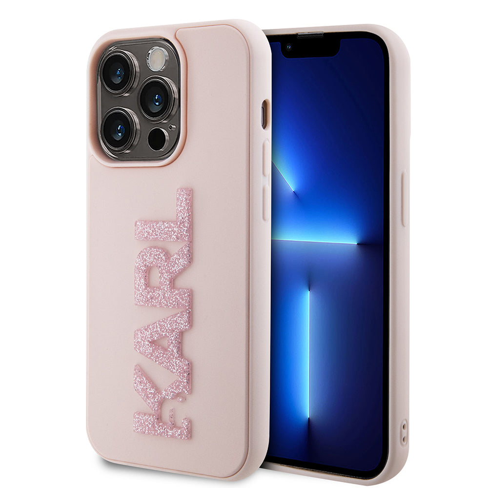 Karl Lagerfeld - 3D Design (KLHCP15L3DMBKCP) - iPhone 15 Pro - Pink Rubber Glitter Logo