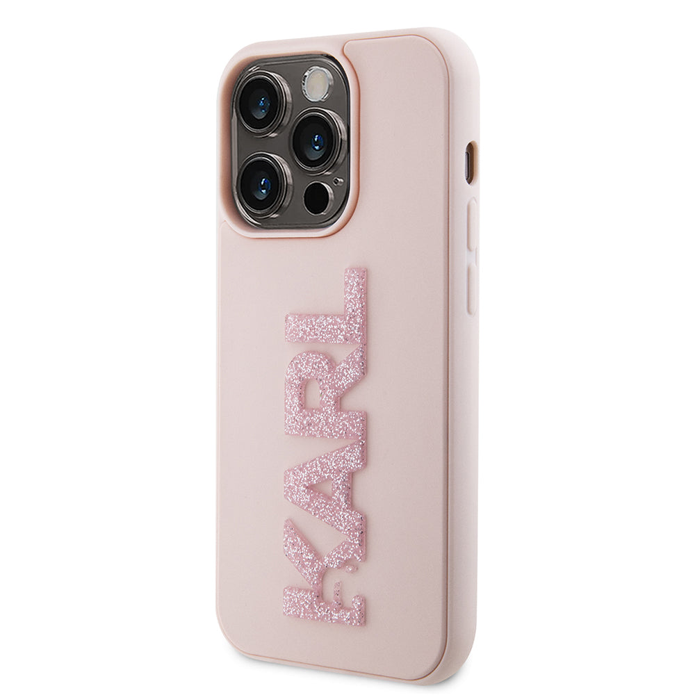 Karl Lagerfeld - 3D Design (KLHCP15L3DMBKCP) - iPhone 15 Pro - Pink Rubber Glitter Logo