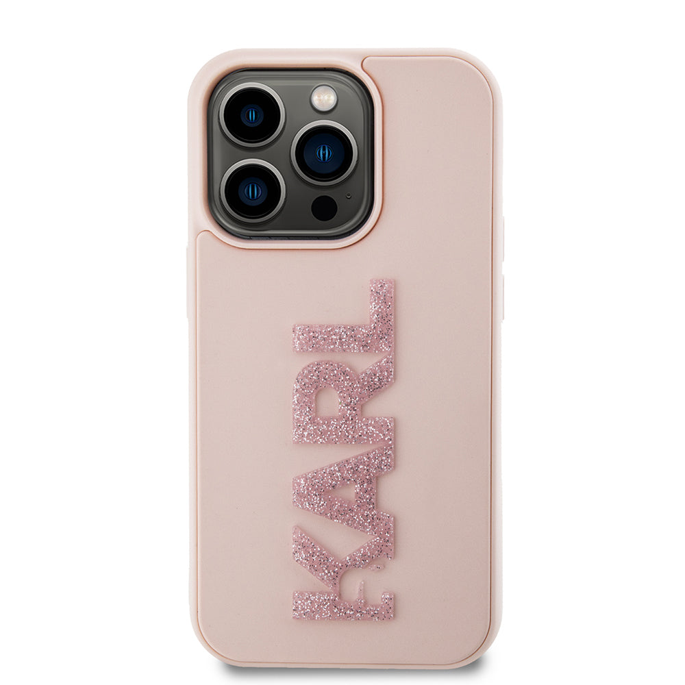 Karl Lagerfeld - 3D Design (KLHCP15L3DMBKCP) - iPhone 15 Pro - Pink Rubber Glitter Logo
