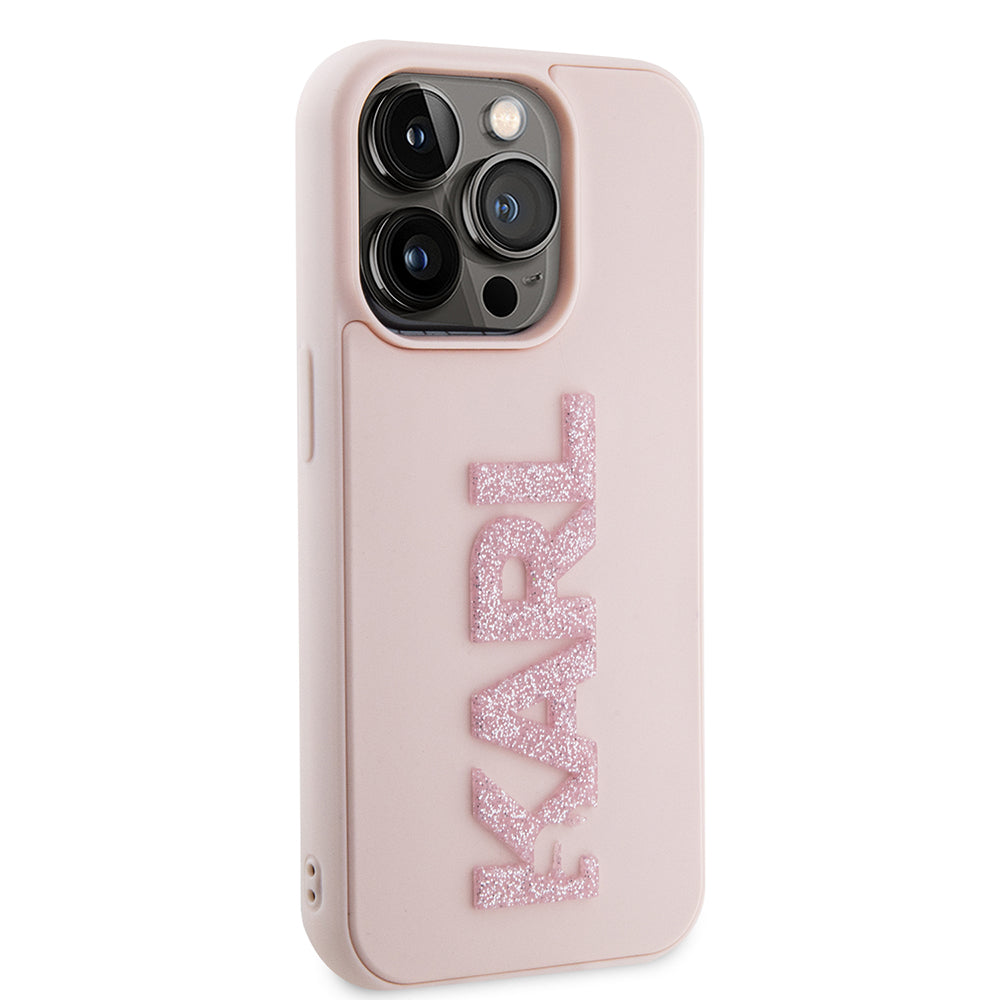 Karl Lagerfeld - 3D Design (KLHCP15L3DMBKCP) - iPhone 15 Pro - Pink Rubber Glitter Logo