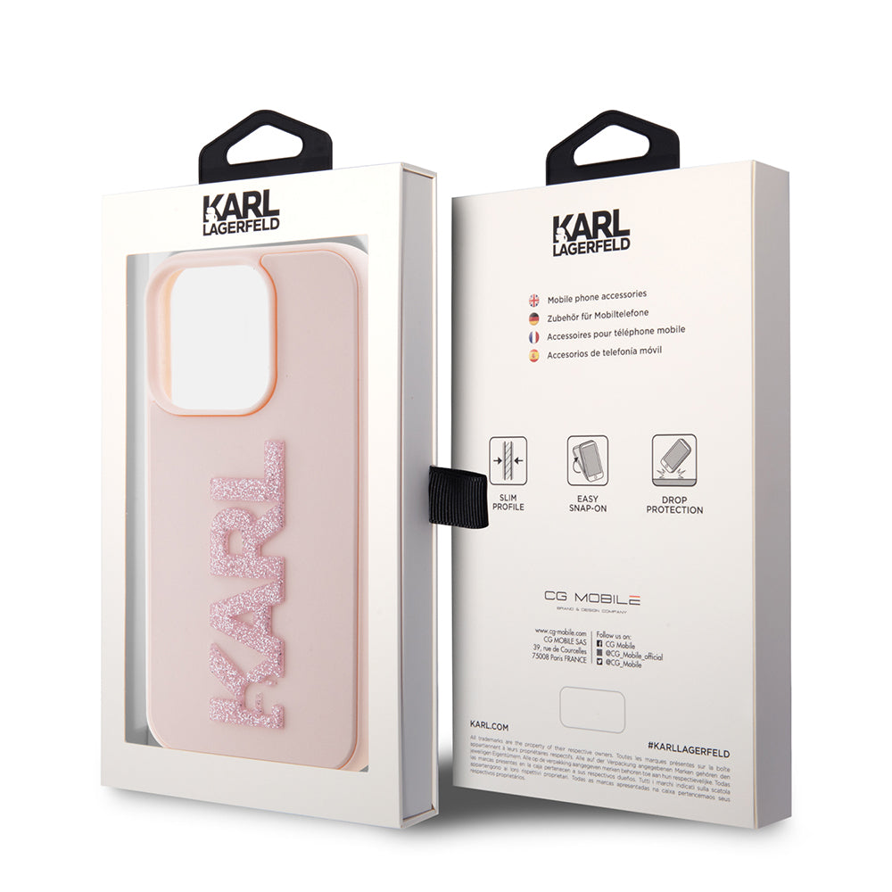 Karl Lagerfeld - 3D Design (KLHCP15L3DMBKCP) - iPhone 15 Pro - Pink Rubber Glitter Logo
