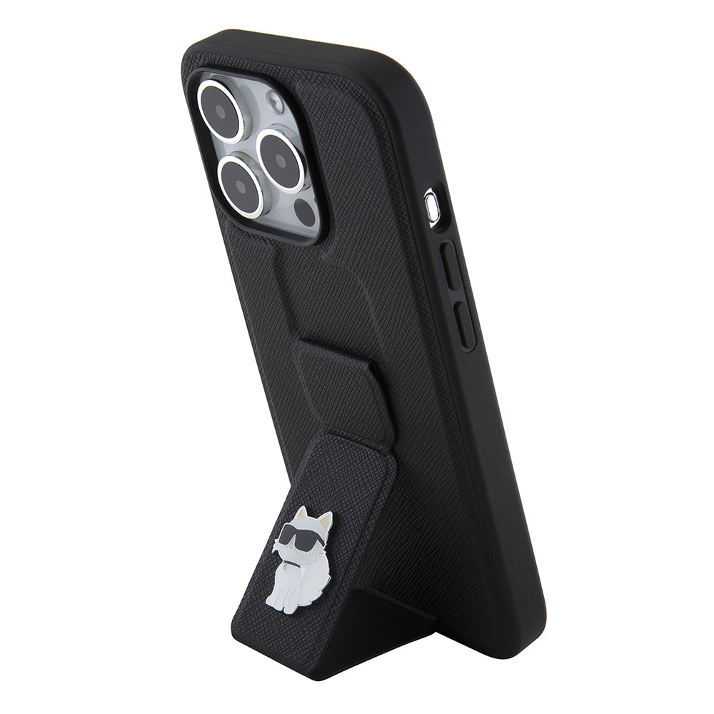 Karl Lagerfeld - Saffiano Gripstand (KLHCP15LGSACHPK) - iPhone 15 Pro - Choupette Pins