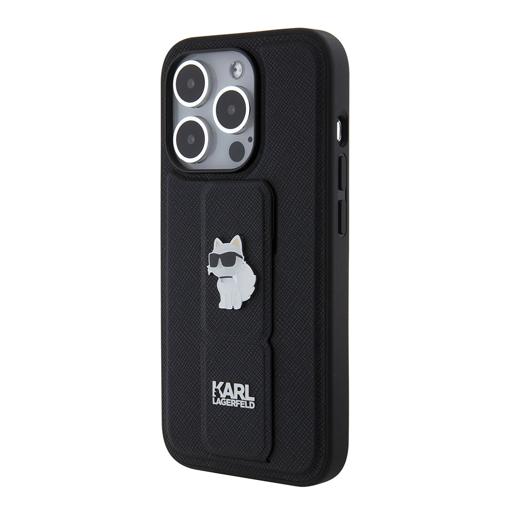 Karl Lagerfeld - Saffiano Gripstand (KLHCP15LGSACHPK) - iPhone 15 Pro - Choupette Pins