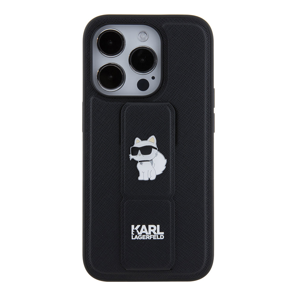 Karl Lagerfeld - Saffiano Gripstand (KLHCP15LGSACHPK) - iPhone 15 Pro - Choupette Pins