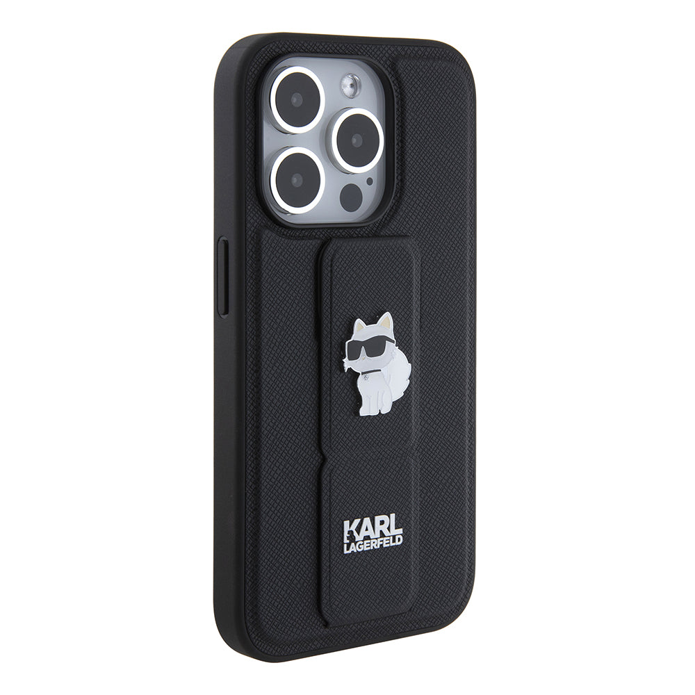 Karl Lagerfeld - Saffiano Gripstand (KLHCP15LGSACHPK) - iPhone 15 Pro - Choupette Pins