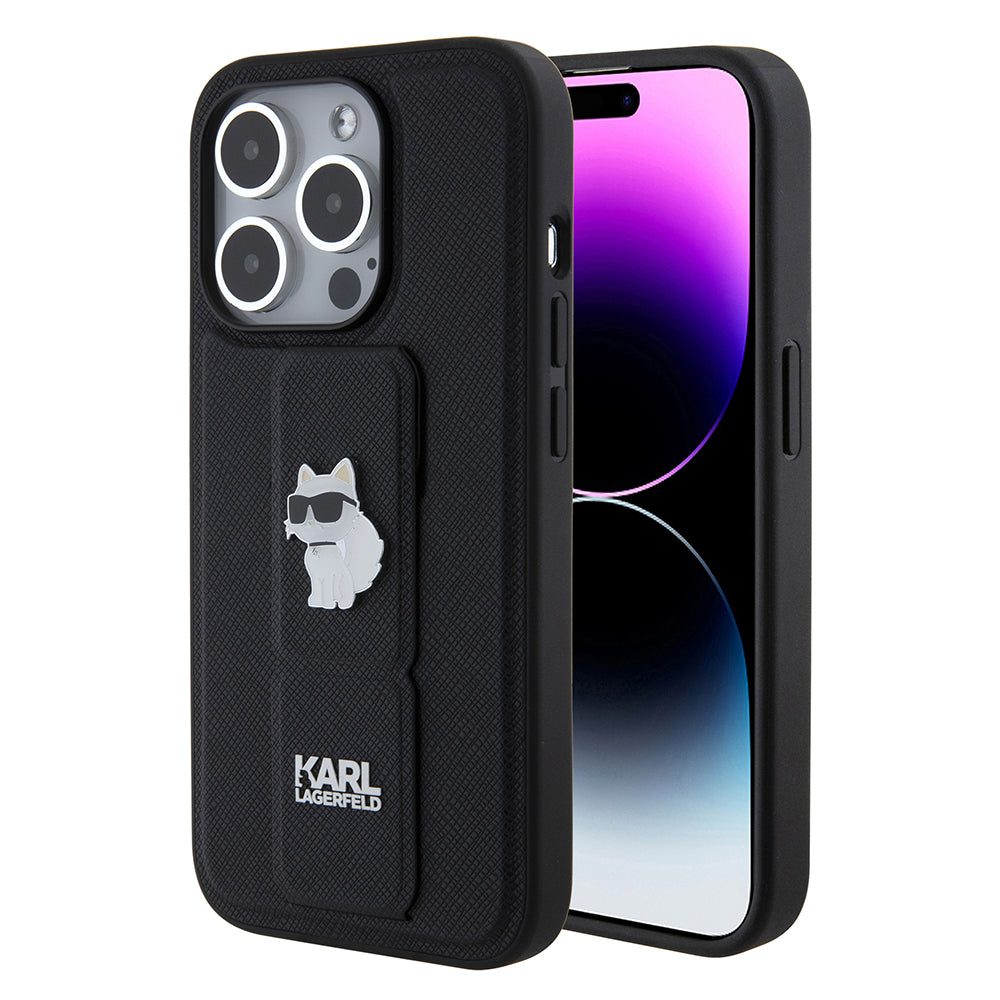 Karl Lagerfeld - Saffiano Gripstand (KLHCP15LGSACHPK) - iPhone 15 Pro - Choupette Pins