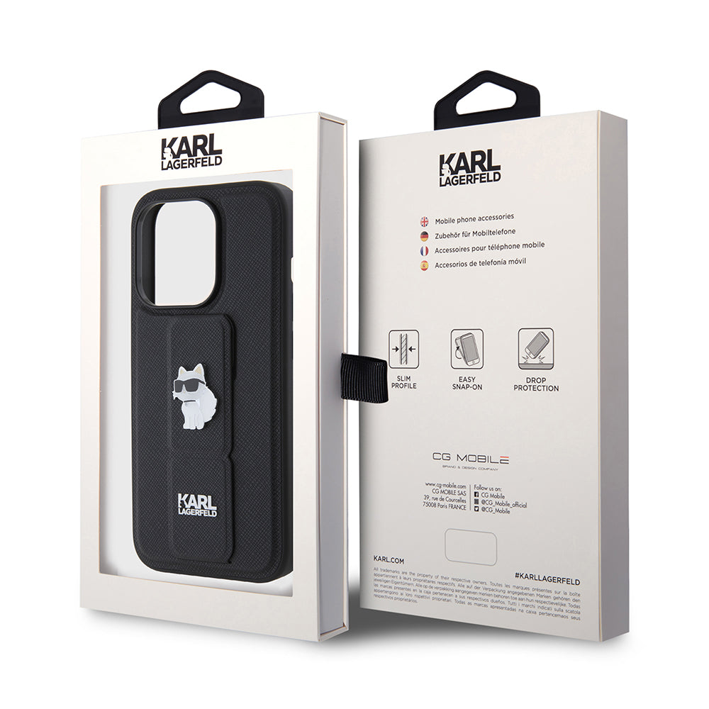 Karl Lagerfeld - Saffiano Gripstand (KLHCP15LGSACHPK) - iPhone 15 Pro - Choupette Pins