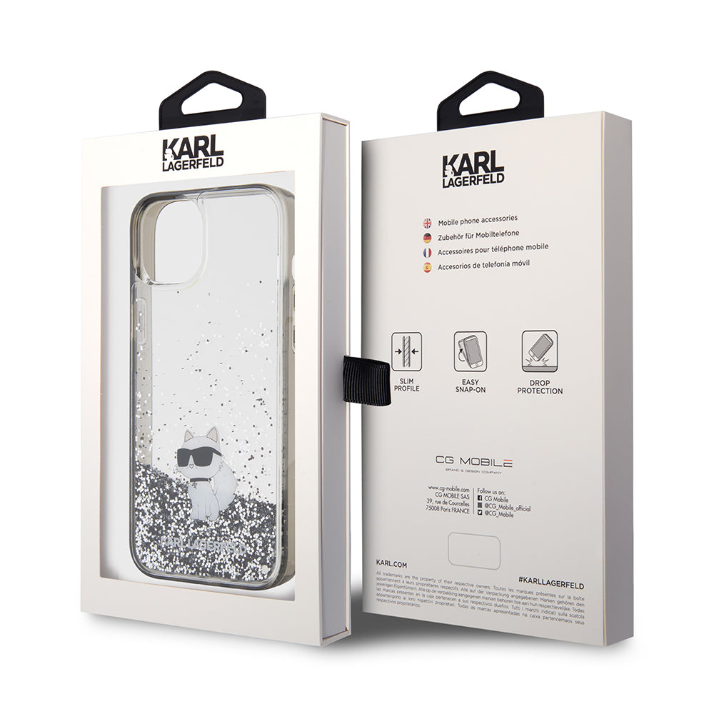 Karl Lagerfeld - Hardcase Liquid Glitter (KLHCP15MLKCNSK) - iPhone 15 Plus - Transparent Choupette