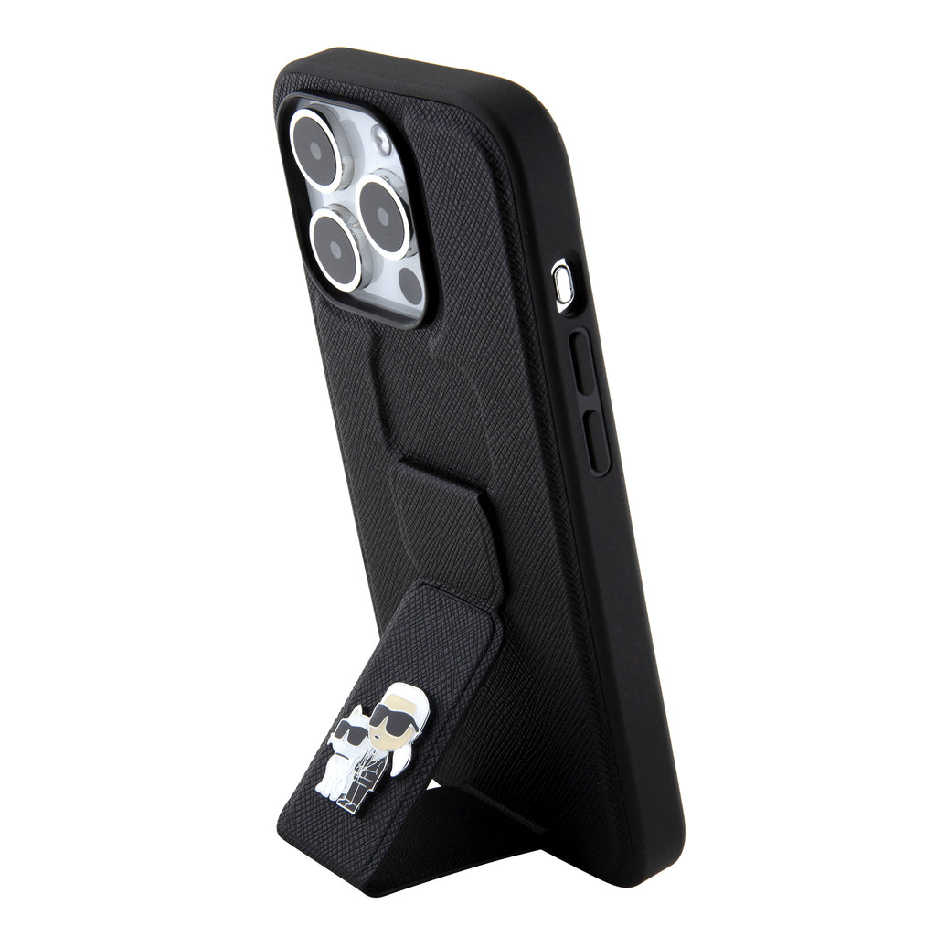 Karl Lagerfeld - Saffiano Gripstand (KLHCP15LGSAKCPK) - iPhone 15 Pro - Karl&Choupette Pins