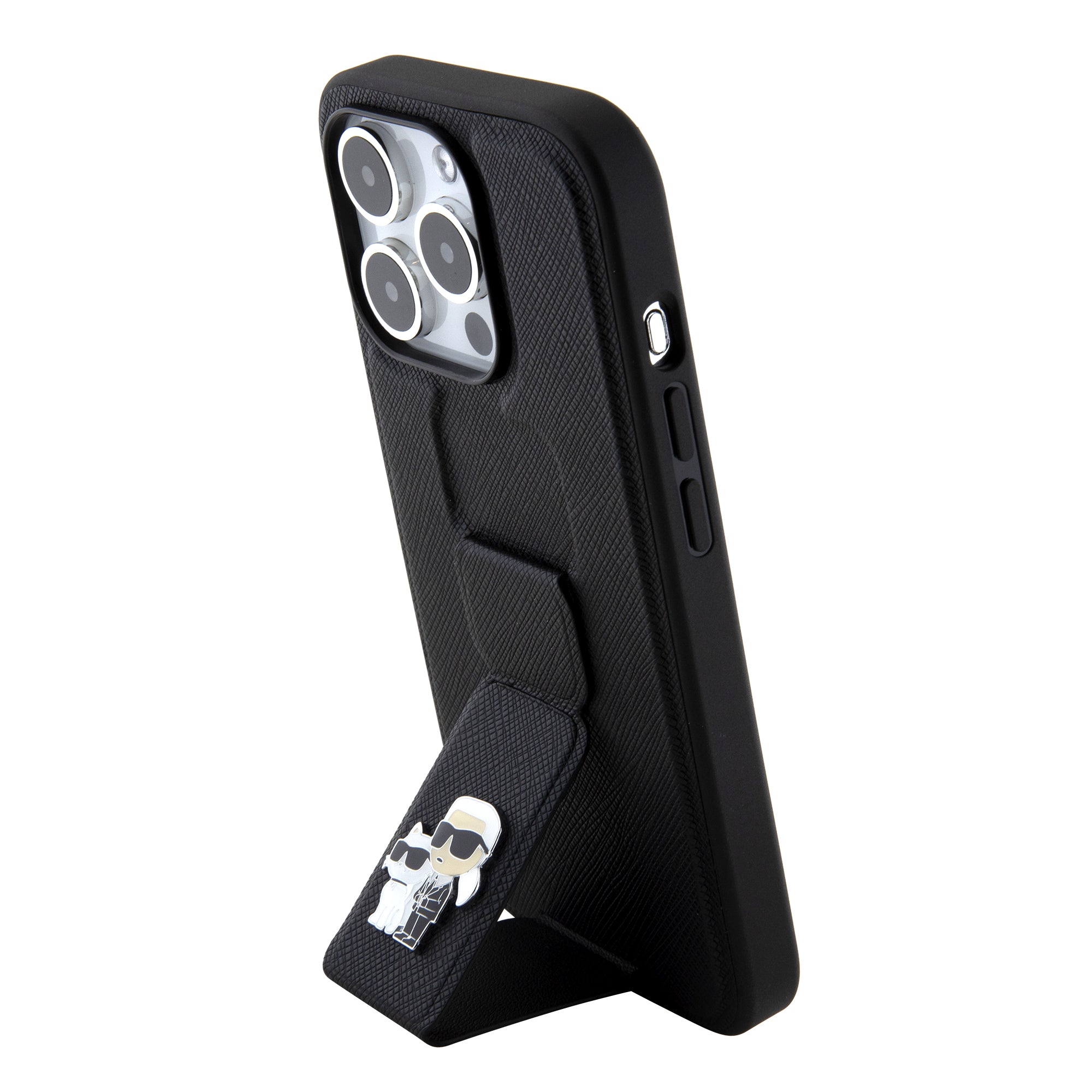 Karl Lagerfeld - Saffiano Gripstand (KLHCP15LGSAKCPK) - iPhone 15 Pro - Karl&Choupette Pins