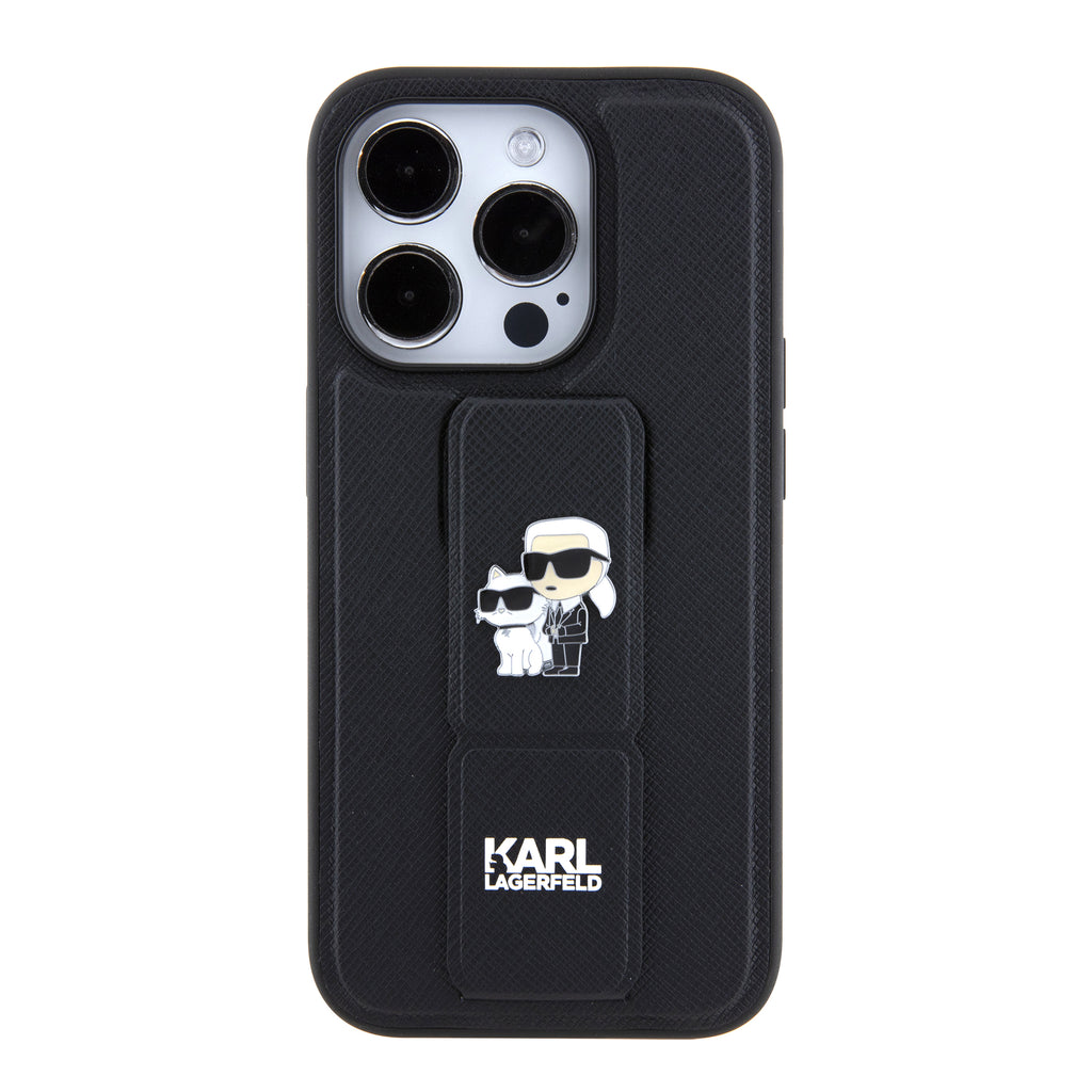 Karl Lagerfeld - Saffiano Gripstand (KLHCP15LGSAKCPK) - iPhone 15 Pro - Karl&Choupette Pins