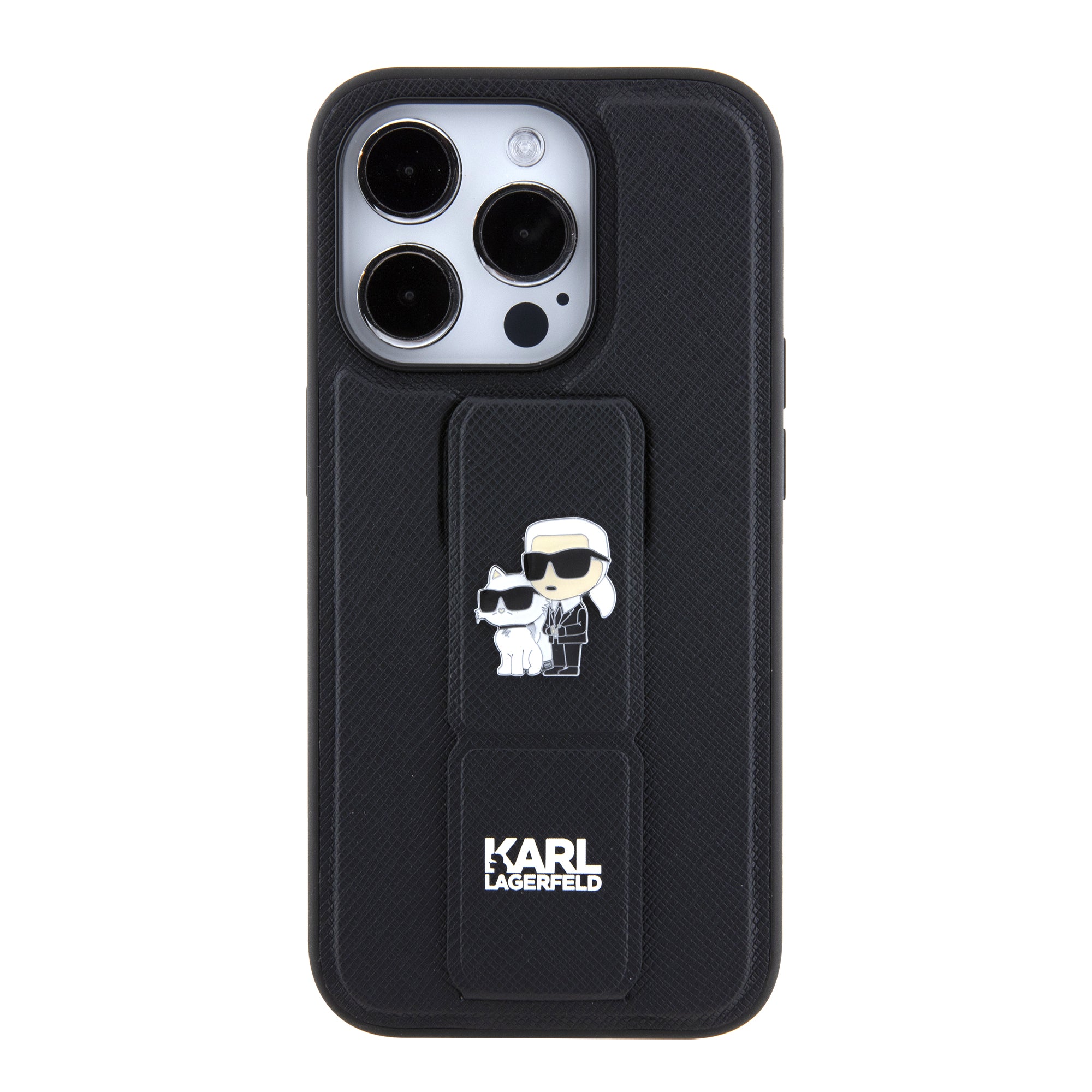 Karl Lagerfeld - Saffiano Gripstand (KLHCP15LGSAKCPK) - iPhone 15 Pro - Karl&Choupette Pins