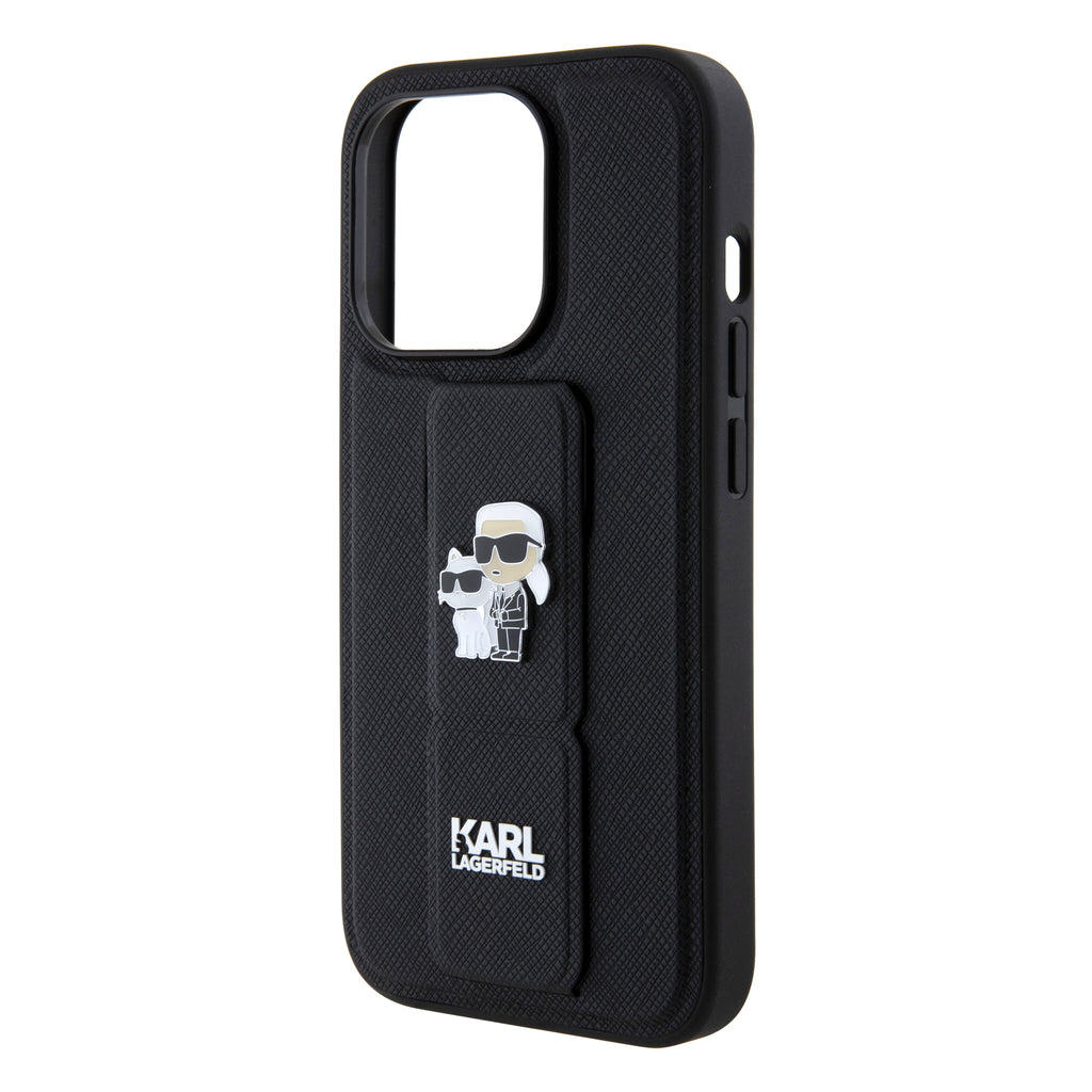 Karl Lagerfeld - Saffiano Gripstand (KLHCP15LGSAKCPK) - iPhone 15 Pro - Karl&Choupette Pins