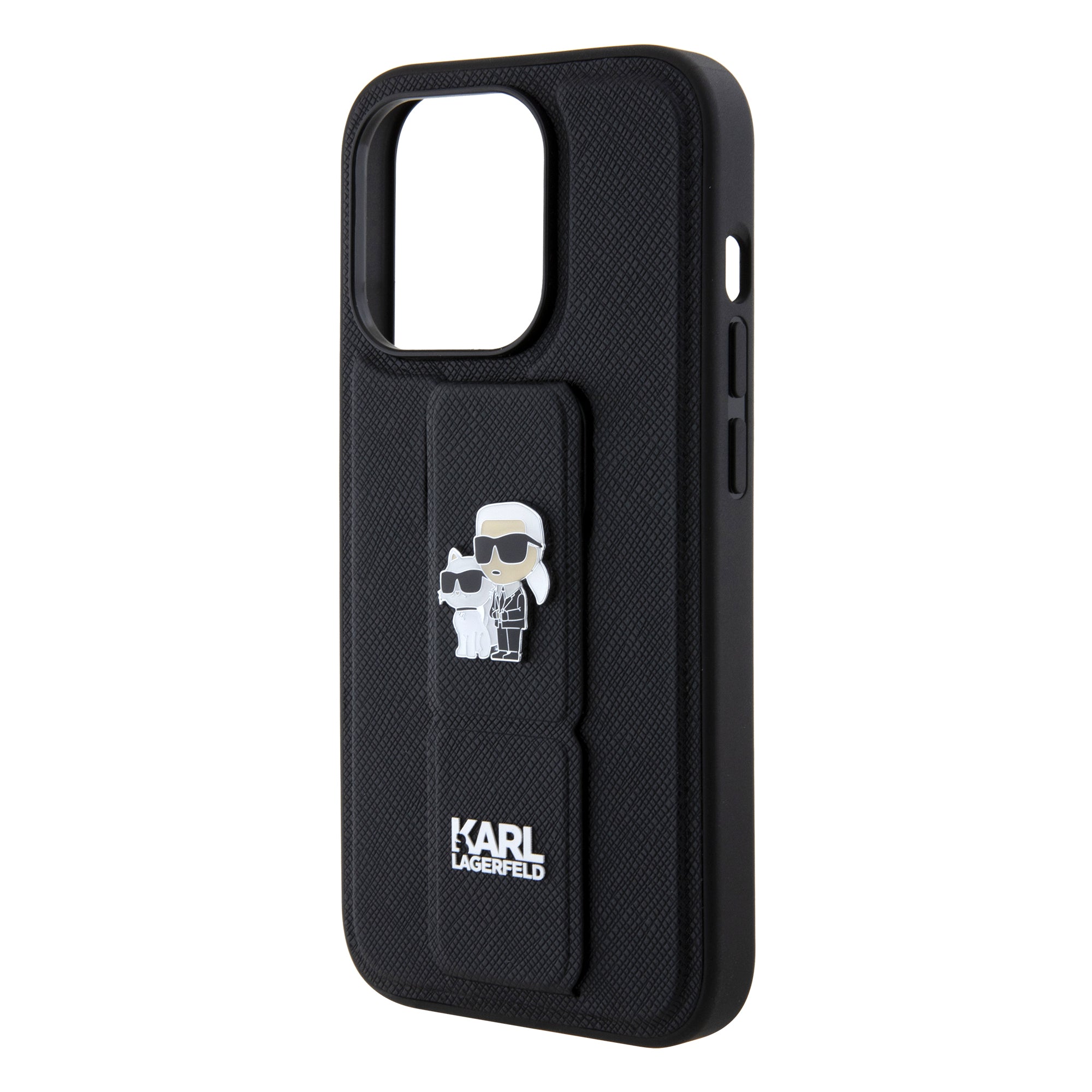 Karl Lagerfeld - Saffiano Gripstand (KLHCP15LGSAKCPK) - iPhone 15 Pro - Karl&Choupette Pins