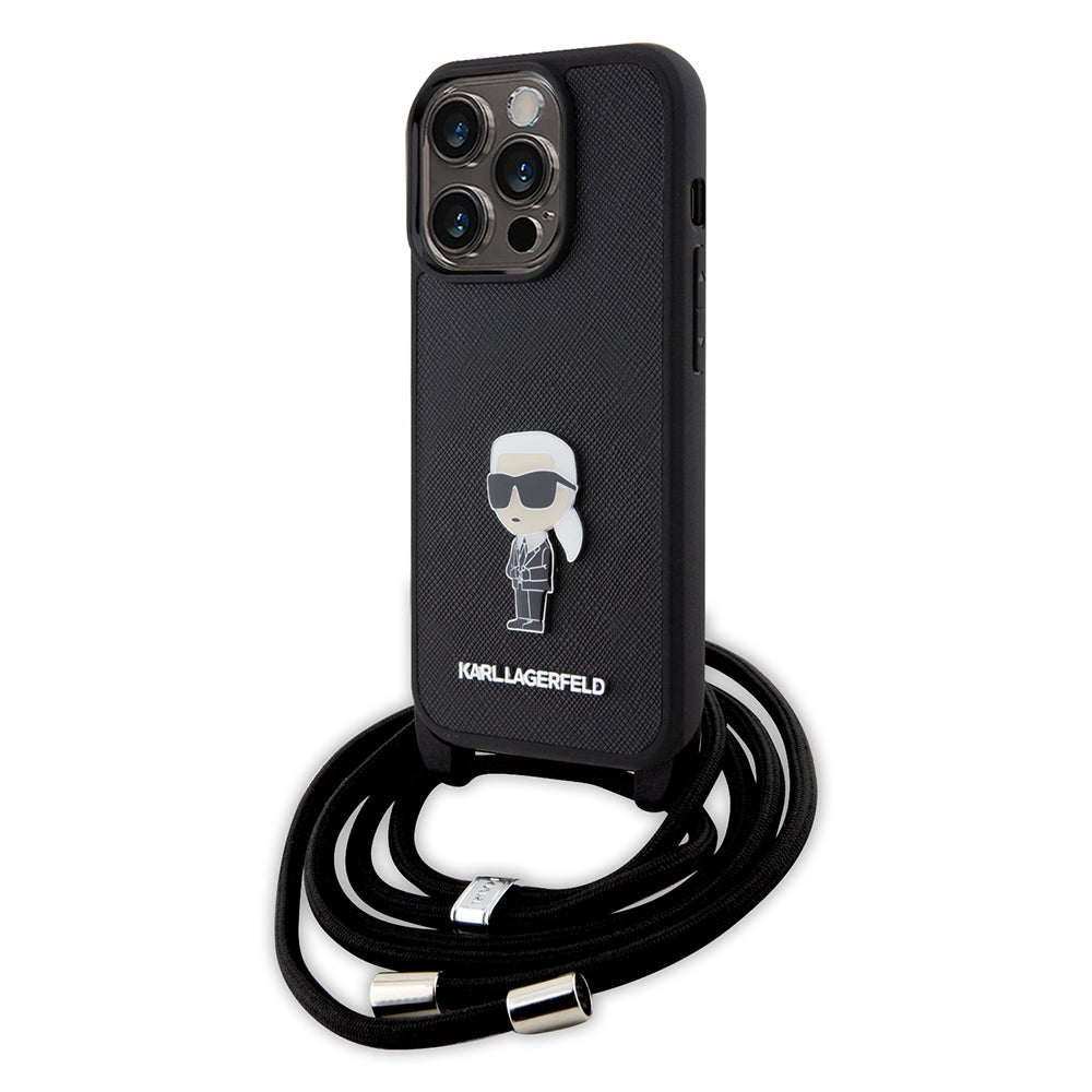 Karl Lagerfeld - Saffiano Crossbody (KLHCP15LSASKNPSK) - iPhone 15 Pro - Monogram Metal Pin Karl