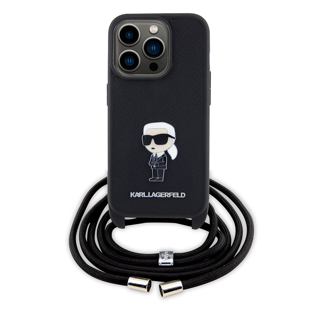 Karl Lagerfeld - Saffiano Crossbody (KLHCP15LSASKNPSK) - iPhone 15 Pro - Monogram Metal Pin Karl