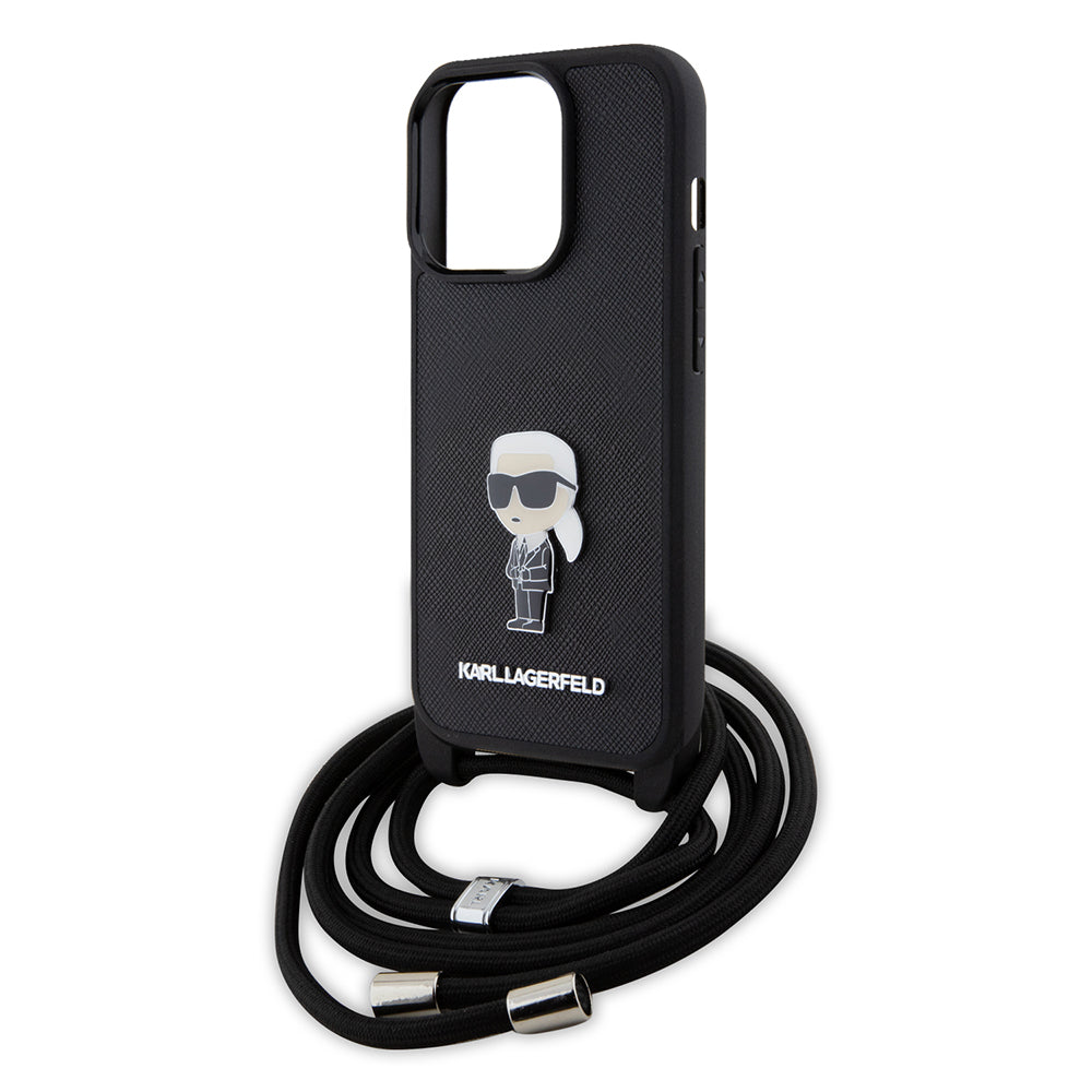 Karl Lagerfeld - Saffiano Crossbody (KLHCP15LSASKNPSK) - iPhone 15 Pro - Monogram Metal Pin Karl