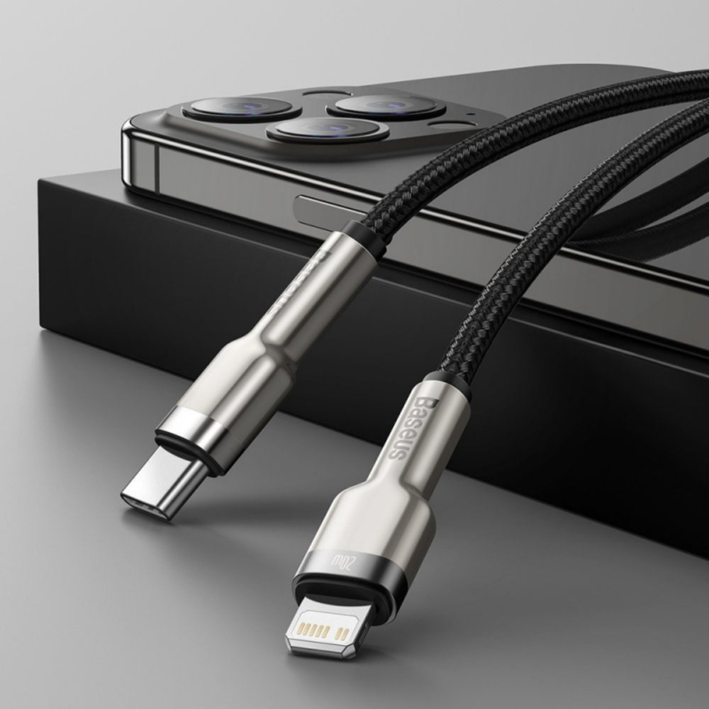 Baseus - Data Cable Cafule Series Metal (CATLJK-B01) - Type-C to Lightning, 20W, 2m - Black