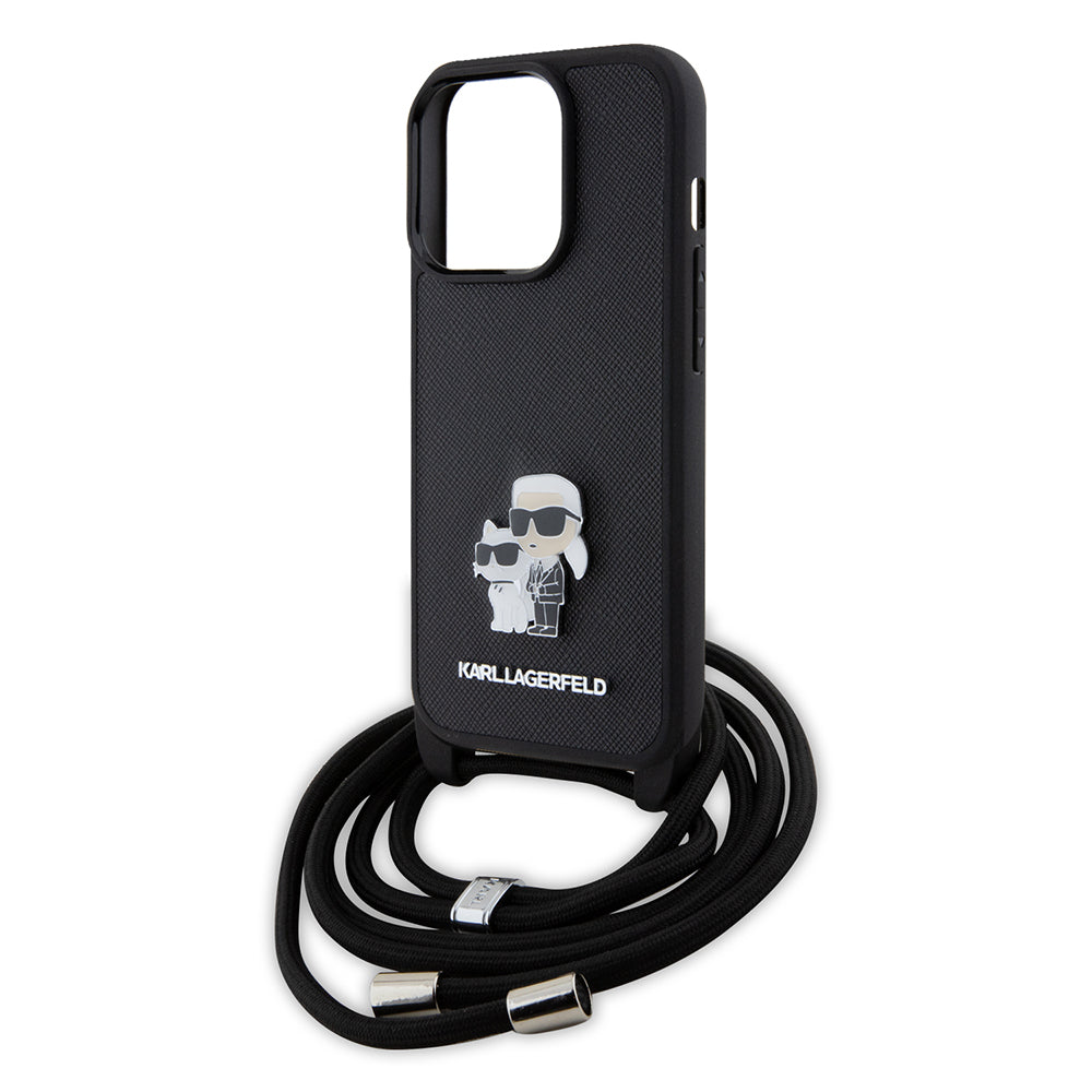 Karl Lagerfeld - Saffiano Crossbody (KLHCP15LSAKCPSK) - iPhone 15 Pro - Metal Pin Karl&Choupette