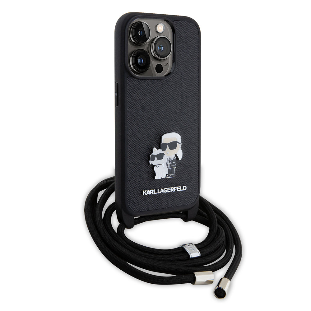 Karl Lagerfeld - Saffiano Crossbody (KLHCP15LSAKCPSK) - iPhone 15 Pro - Metal Pin Karl&Choupette