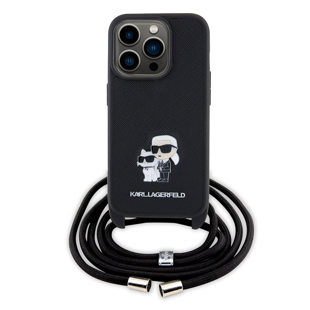 Karl Lagerfeld - Saffiano Crossbody (KLHCP15LSAKCPSK) - iPhone 15 Pro - Metal Pin Karl&Choupette