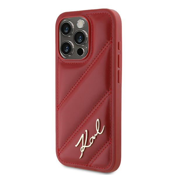 Karl Lagerfeld - Diagonal Quilted Script (KLHCP15LPQDSMGR) - iPhone 15 Pro - Red
