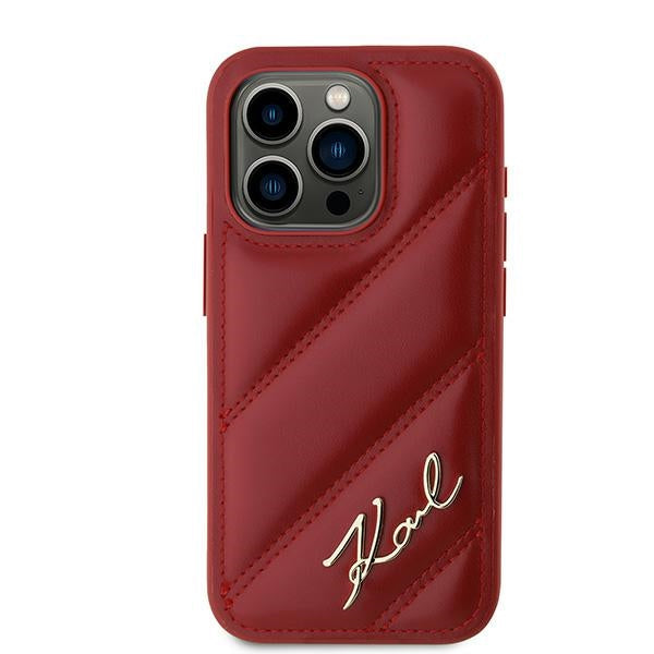 Karl Lagerfeld - Diagonal Quilted Script (KLHCP15LPQDSMGR) - iPhone 15 Pro - Red