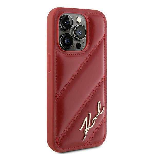 Karl Lagerfeld - Diagonal Quilted Script (KLHCP15LPQDSMGR) - iPhone 15 Pro - Red