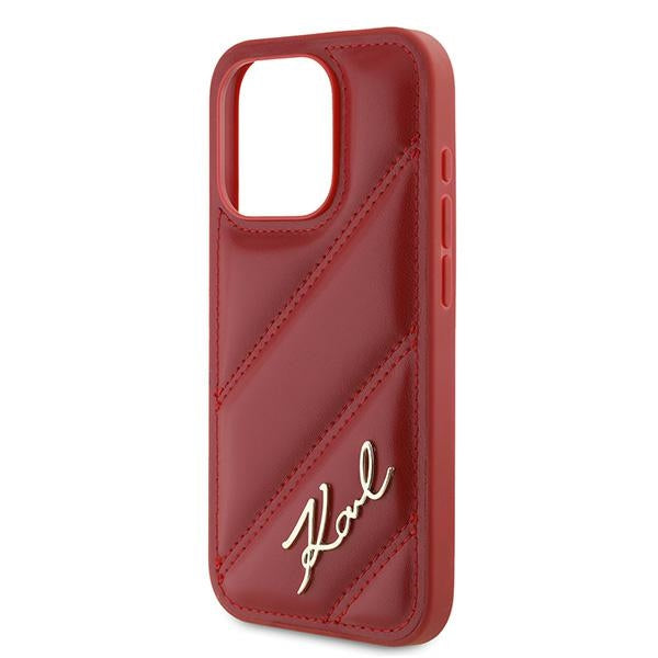 Karl Lagerfeld - Diagonal Quilted Script (KLHCP15LPQDSMGR) - iPhone 15 Pro - Red