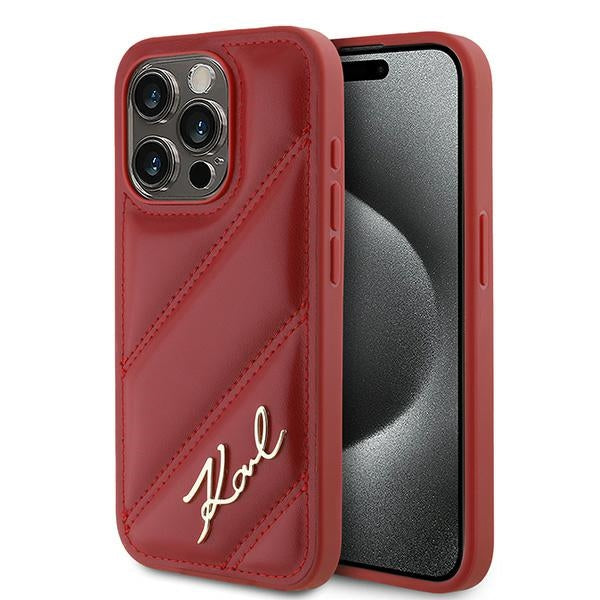 Karl Lagerfeld - Diagonal Quilted Script (KLHCP15LPQDSMGR) - iPhone 15 Pro - Red