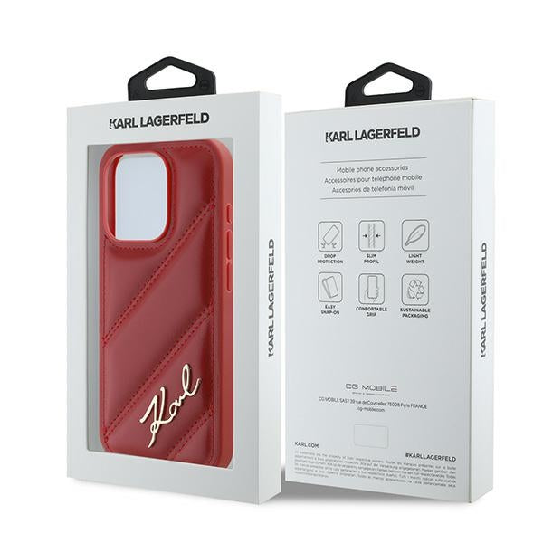 Karl Lagerfeld - Diagonal Quilted Script (KLHCP15LPQDSMGR) - iPhone 15 Pro - Red