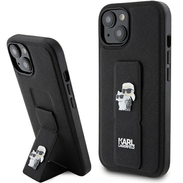 Karl Lagerfeld - Saffiano Gripstand (KLHCP15MGSAKCPK) - iPhone 15 Plus - Karl&Choupette Pins