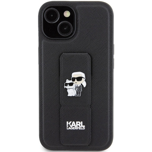 Karl Lagerfeld - Saffiano Gripstand (KLHCP15MGSAKCPK) - iPhone 15 Plus - Karl&Choupette Pins