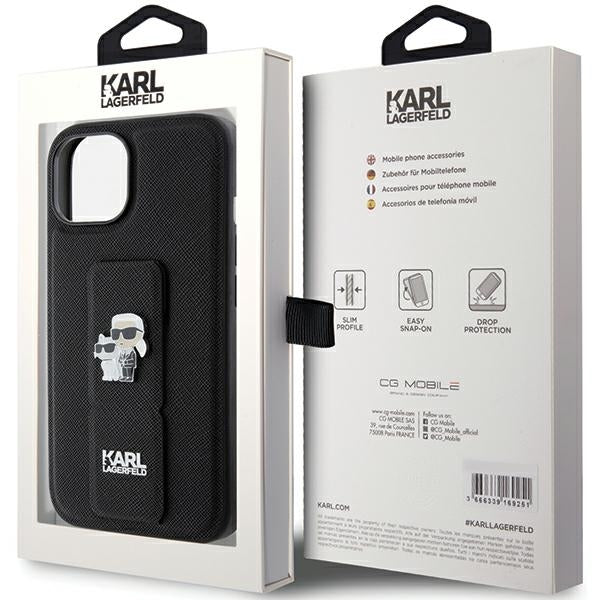 Karl Lagerfeld - Saffiano Gripstand (KLHCP15MGSAKCPK) - iPhone 15 Plus - Karl&Choupette Pins
