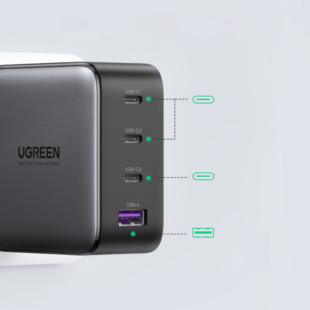 Incarcator Ugreen (40747), 3x Type-C + USB, 100W, GaN, Negru